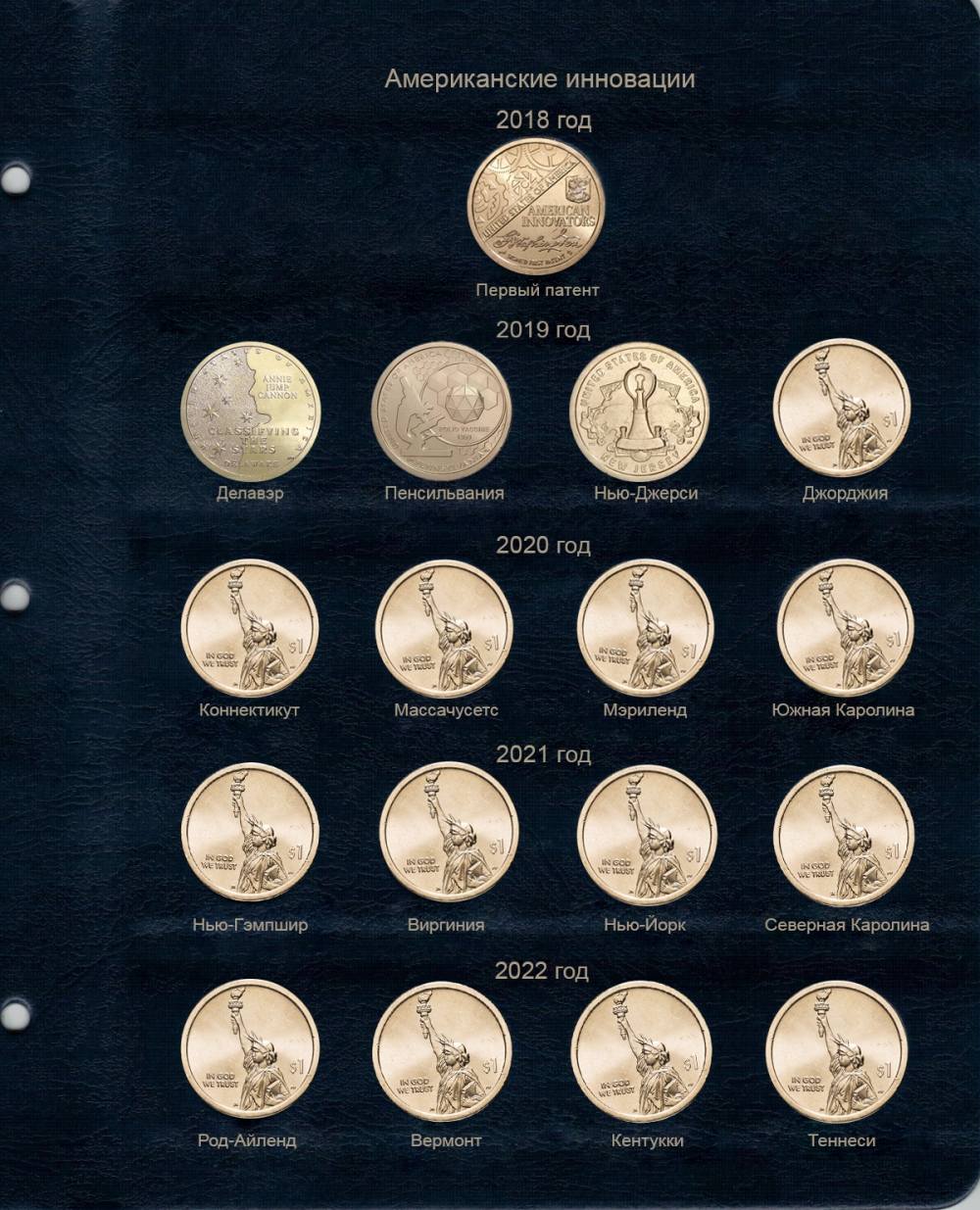 Комплект листов для памятных монет США 1 доллар серии "Американские инновации" - 822